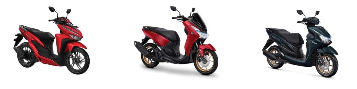 From left to write: Honda Vario 150, Yamaha Freego 125 and Yamaha Lexi 125