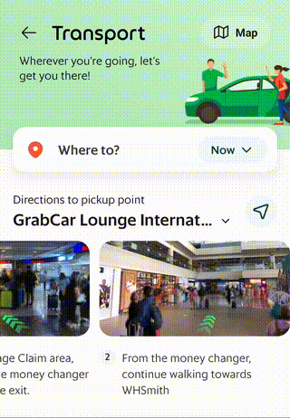 Grab App displaying how to reach its waiting lounge from Ngurah Rai international arrival exit