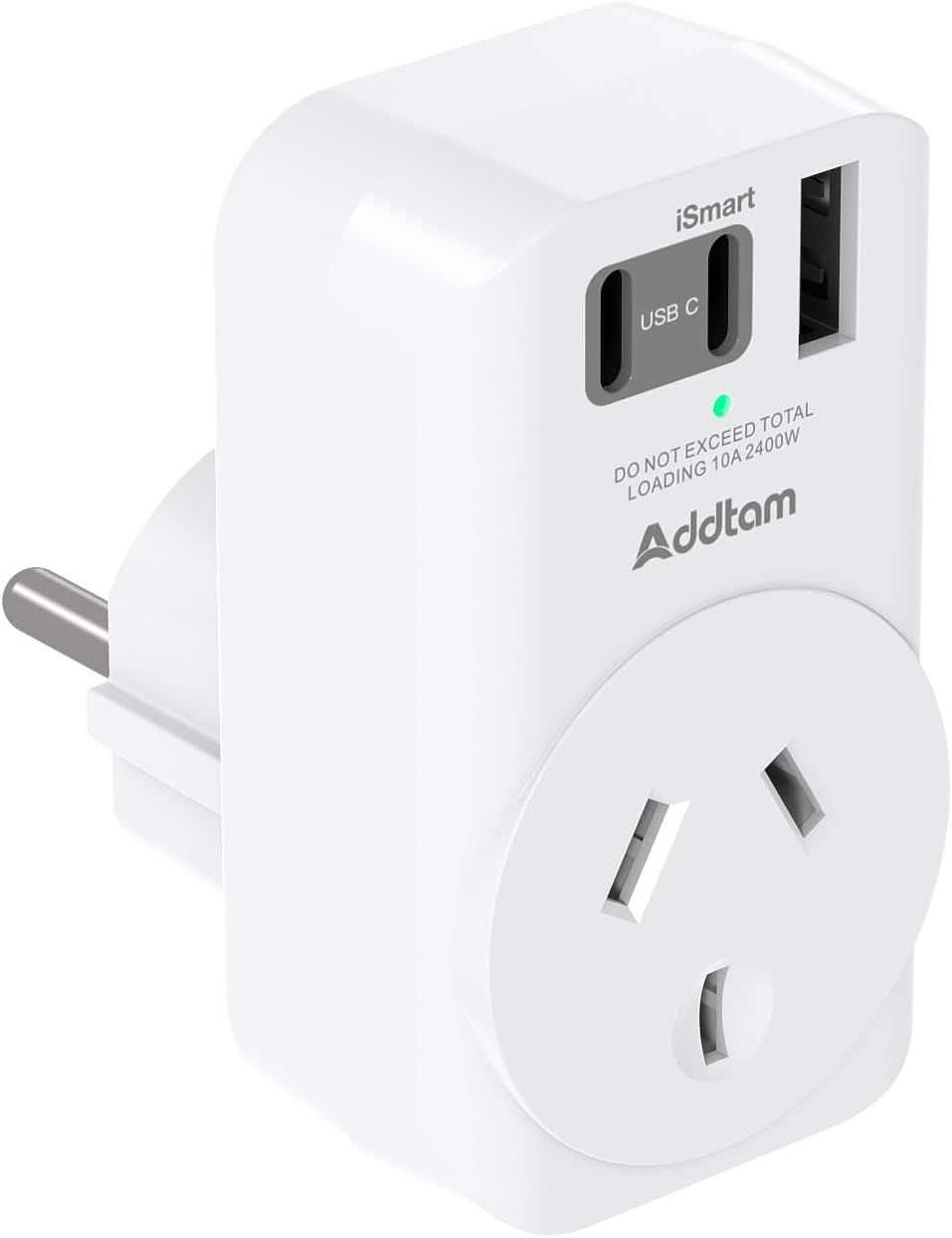 Addtam International Power Plug with 3 USB(2 USB C 1 USB A)