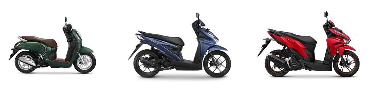 Form left to right: Honda Scoopy, Honda Beat and a Honda Vario 125