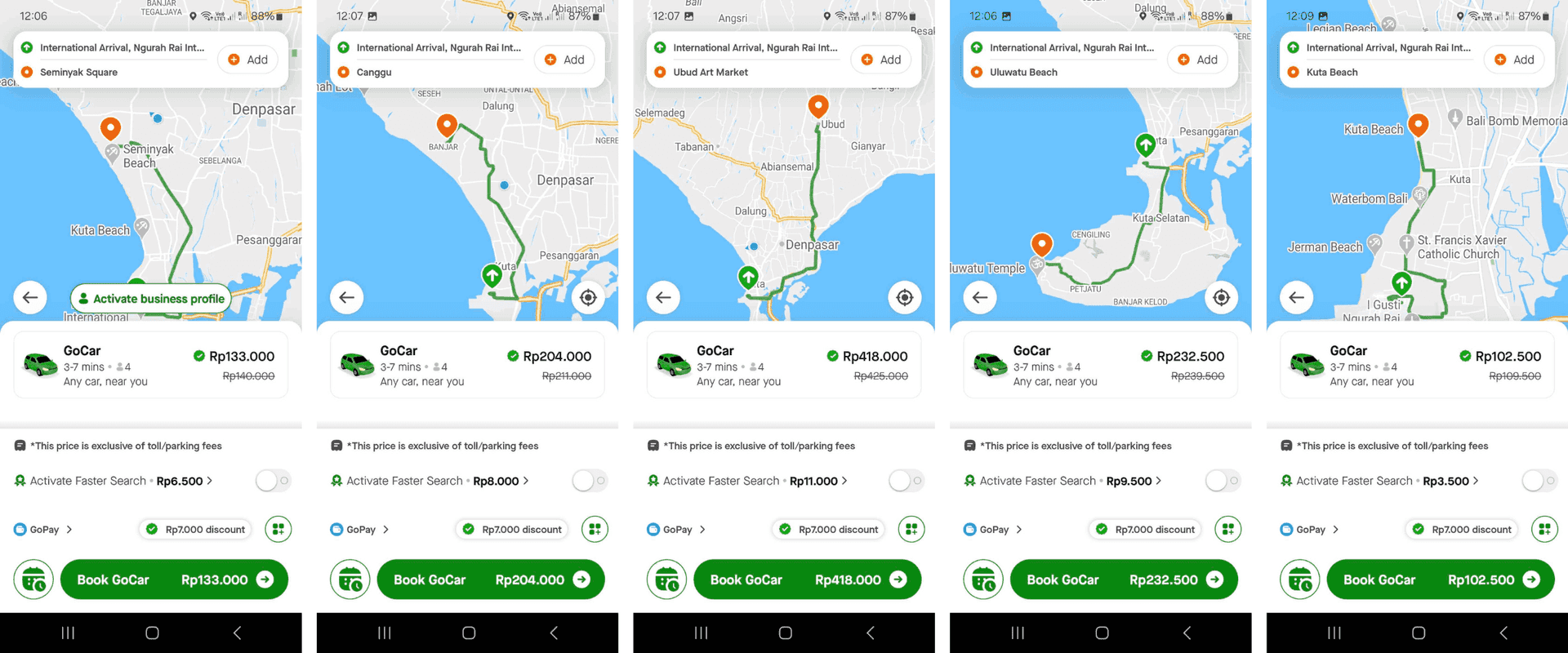 E-hailing Prices To Several Popular Locations