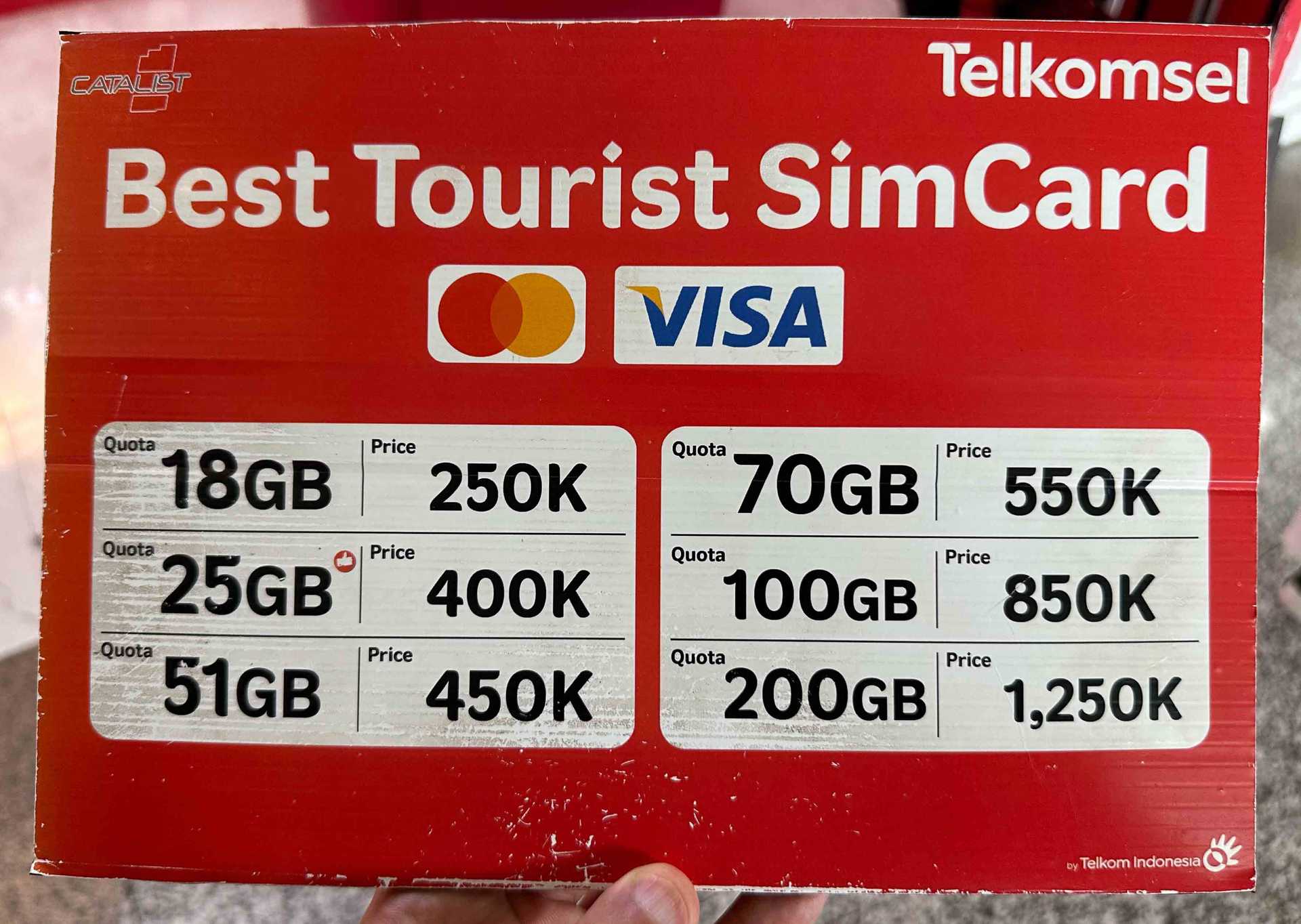 Telkomsel tourist SIM card prices sold at Bali airport international arrival