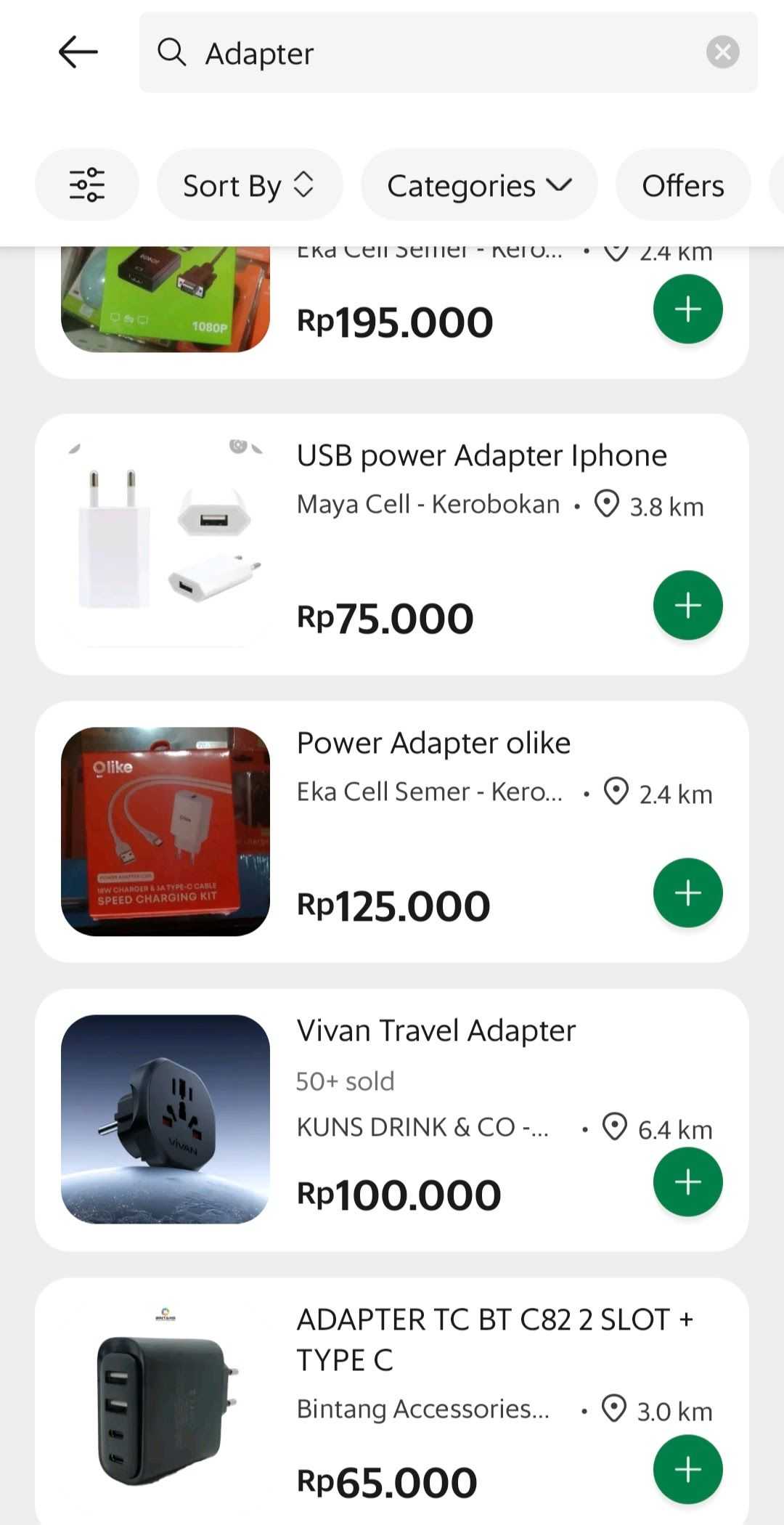 Sample of power adapter available on Grab Mart