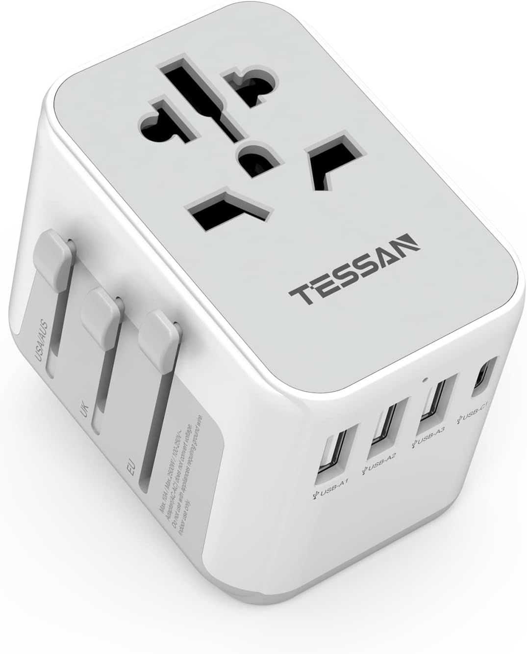 TESSAN Travel Adapter Worldwide, Universal Travel Plug with 3 USB, 1 USB C and 1AC Socket